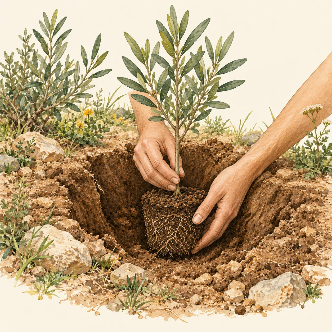 Colocación del árbol en el hueco de plantación